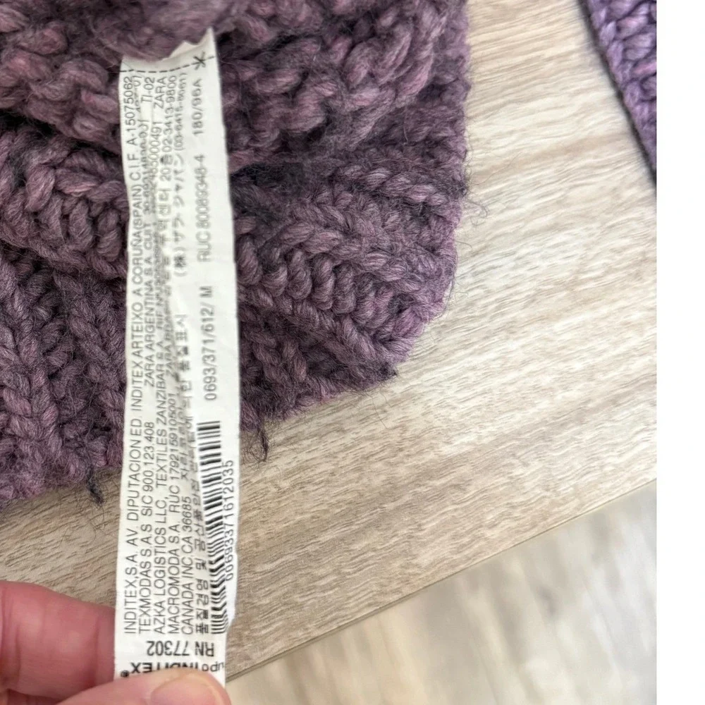 Zara Man Men Sweater Medium Purple‎ Wool Alpaca Blend Cable Knit Italian Yarn